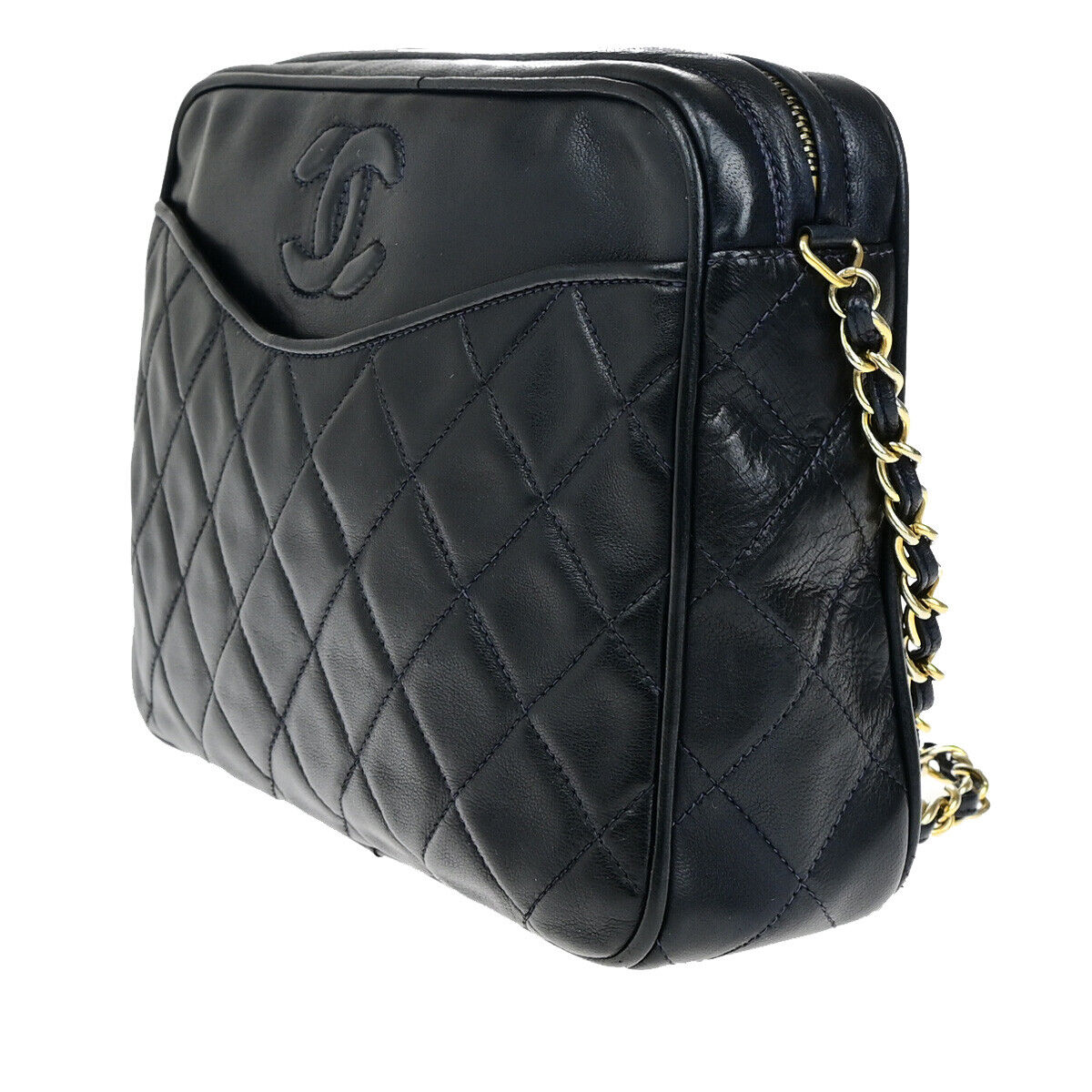 Chanel Vintage Camera Tassel Bag Quilted Leather, NAVY, LEATHER, Shoulder bag