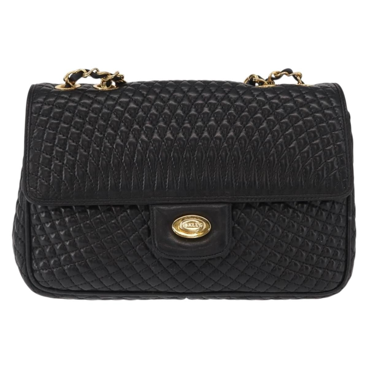 Bally Vintage Chain Shoulder Bag Quilted Leather, Black, Leather, Shoulder Bag