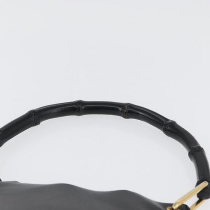 Gucci Vintage Bamboo Hobo Leather, BLACK, LEATHER, Tote bag