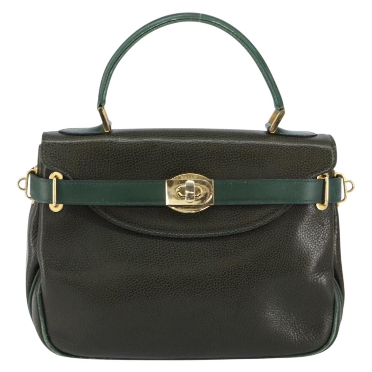 Bally Vintage Handbag Leather, KHAKI, LEATHER, Handbag