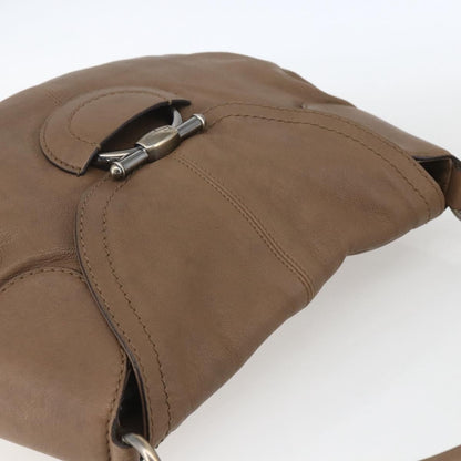 Salvatore Ferragamo Gancini Shoulder Bag Leather, BEIGE, LEATHER, Shoulder bag