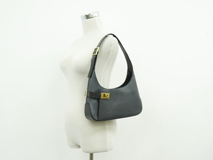 Salvatore Ferragamo Vintage Shoulder Bag Leather, GRAY, LEATHER, Shoulder bag