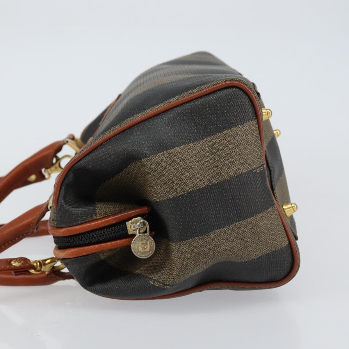Fendi Vintage Pequin Convertible Boston Bag Coated Canvas, BLACK, CANVAS, Handbag