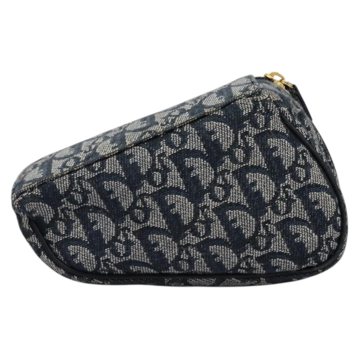 Christian Dior Saddle Zip Pouch Diorissimo Canvas, NAVY, CANVAS, Clutche & pouche
