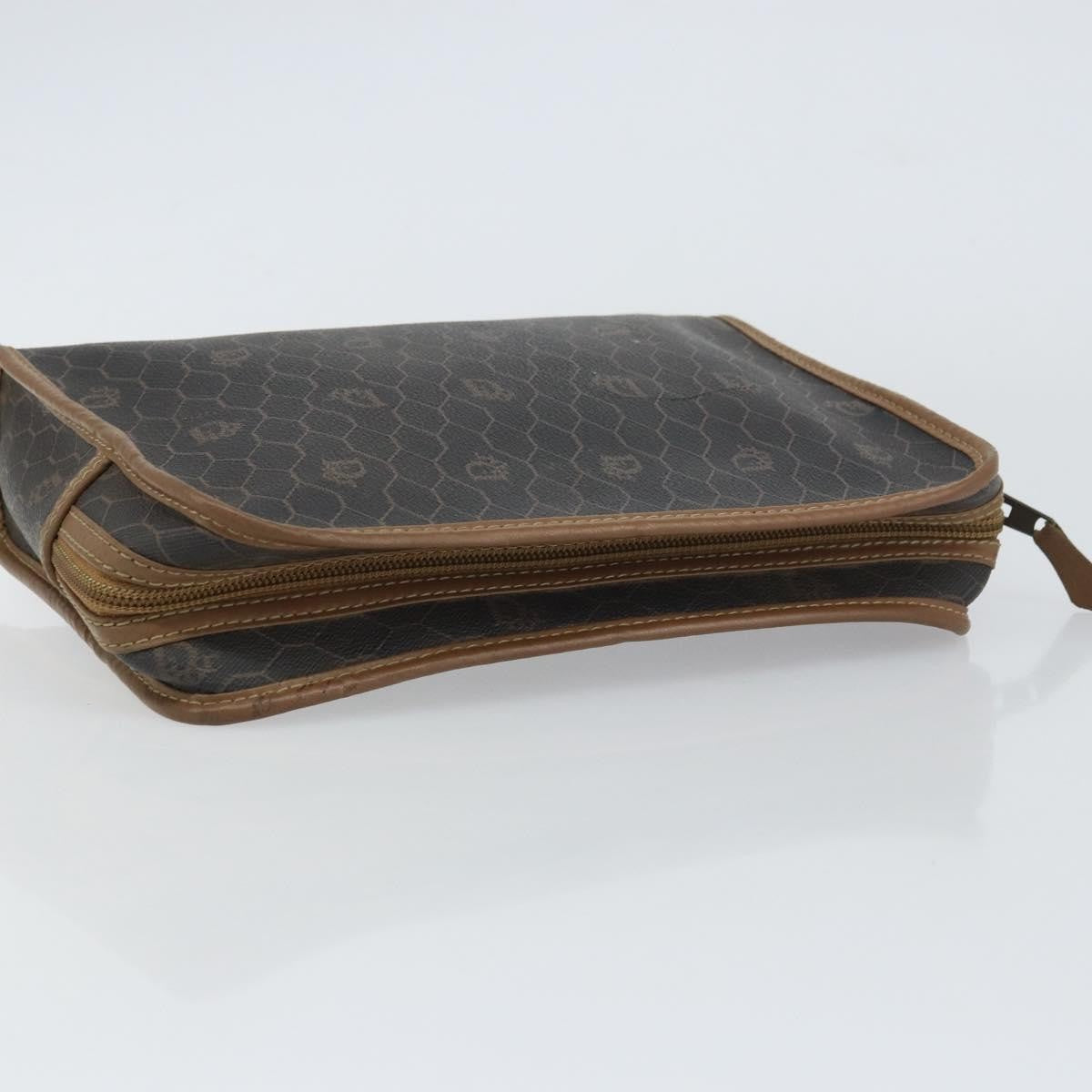 Christian Dior Vintage Honeycomb Zip Pouch Canvas and Leather, BLACK, CANVAS, Clutche & pouche