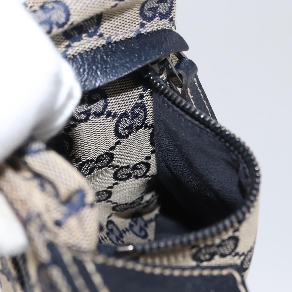 Gucci Vintage Double Belt Bag GG Canvas with Leather, NAVY, CANVAS, Clutche & pouche