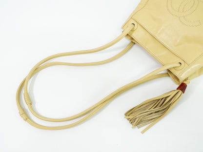 Chanel Vintage CC Tassel Shoulder Bag Lambskin, BEIGE, LEATHER, Shoulder bag