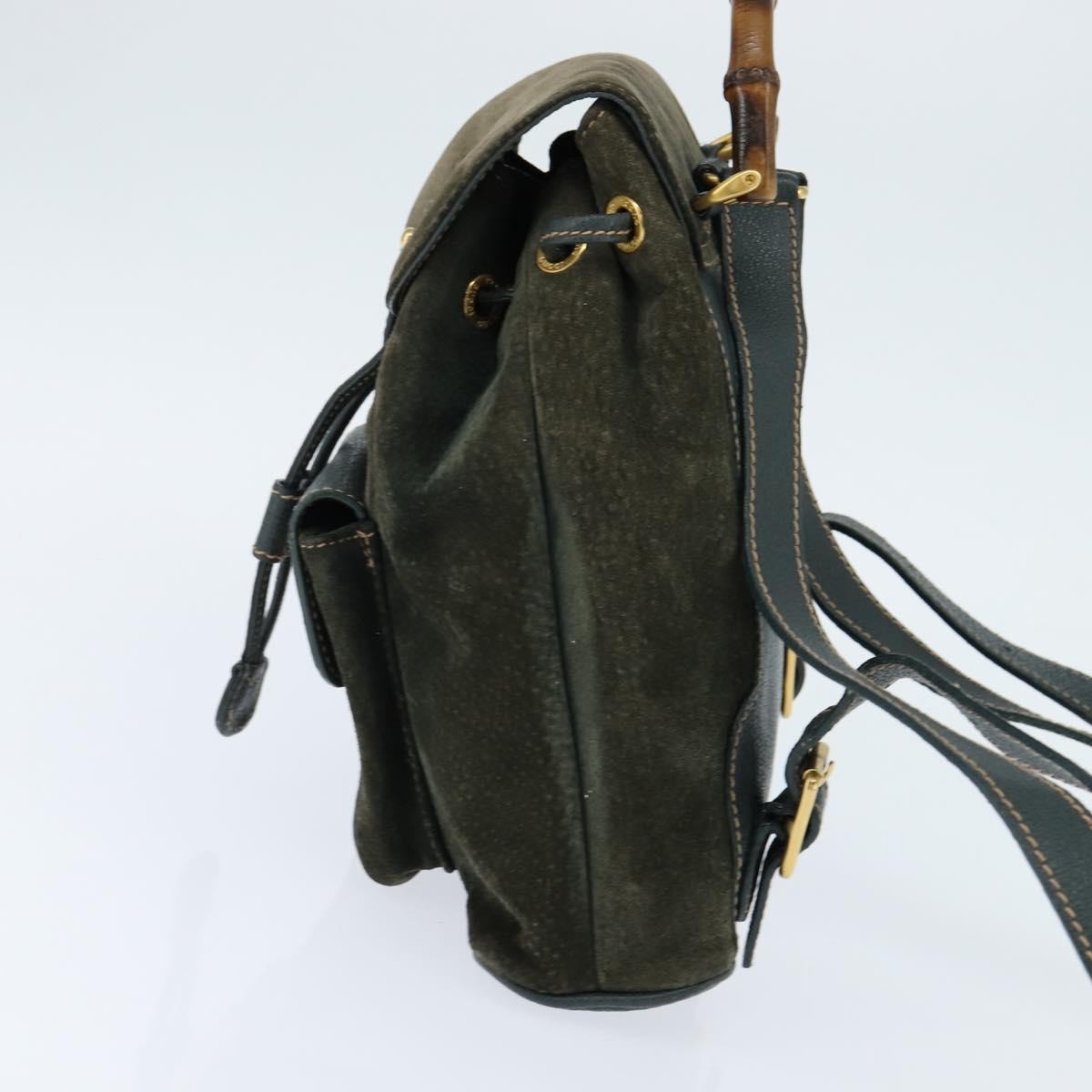 Gucci Vintage Bamboo Backpack Suede, KHAKI, SUEDE, Backpack