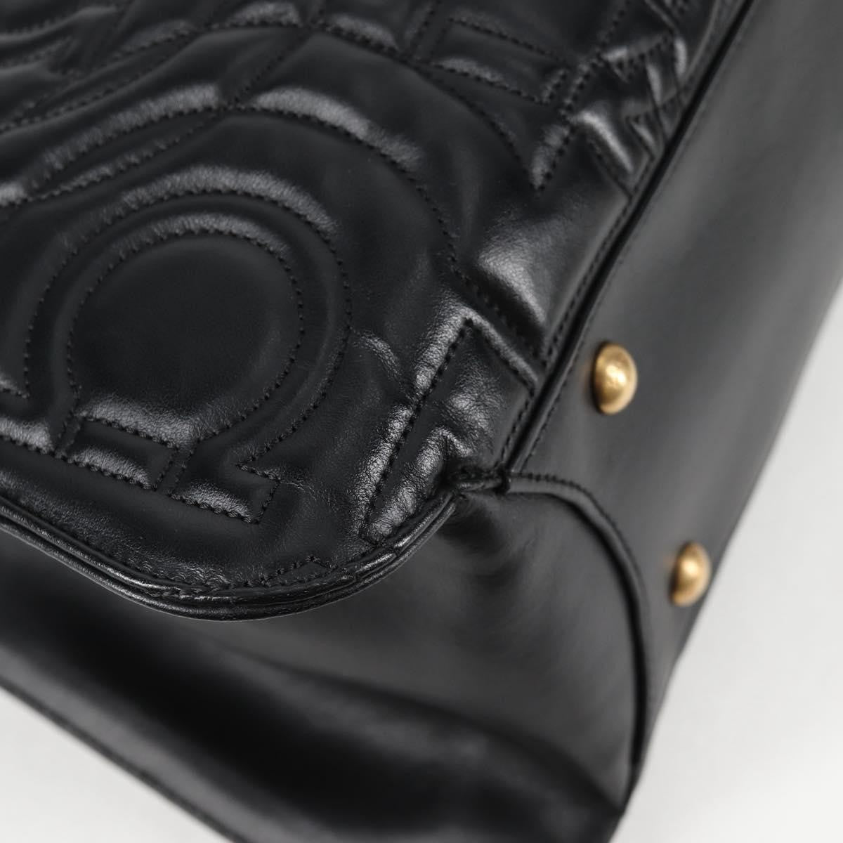 Salvatore Ferragamo Gancini Convertible Tote Quilted Leather, BLACK, LEATHER, Tote bag