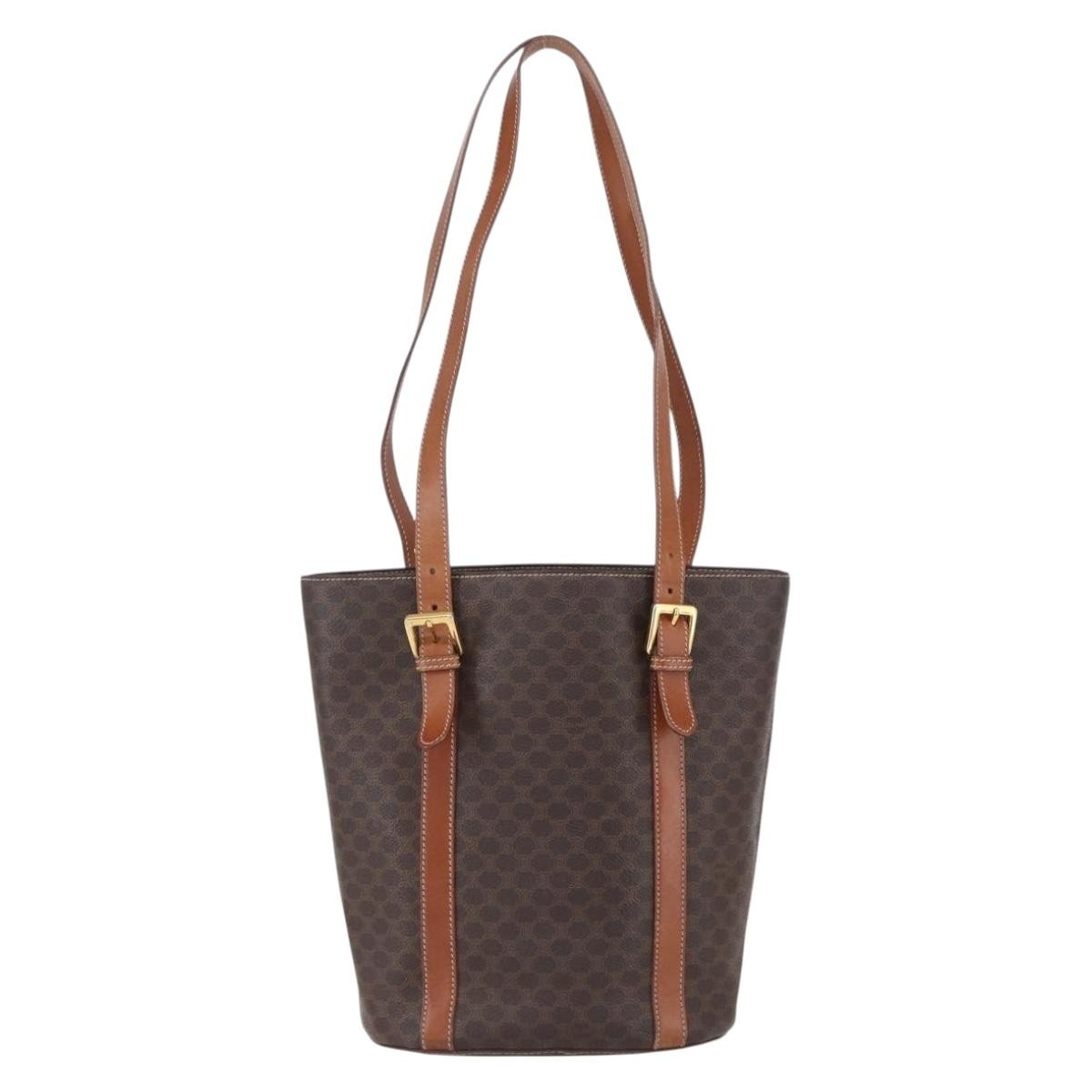 Celine Vintage Macadam Tote bag Canvas and Leather, BROWN, PVC, Tote bag