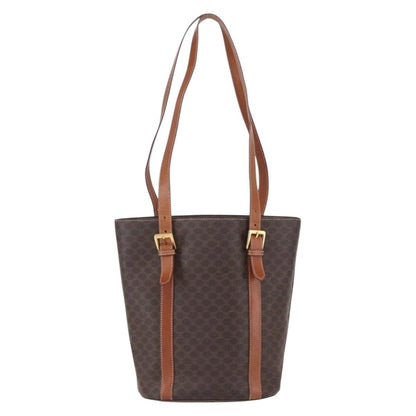Celine Vintage Macadam Tote bag Canvas and Leather, BROWN, PVC, Tote bag