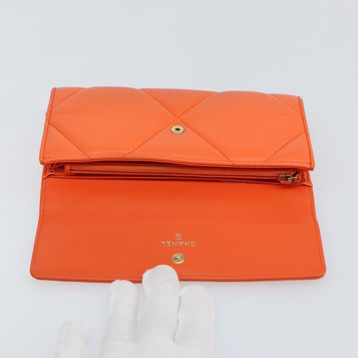 Chanel 19 Flap Wallet Quilted Lambskin, ORANGE, LEATHER, Wallets