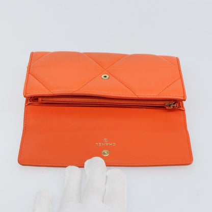 Chanel 19 Flap Wallet Quilted Lambskin, ORANGE, LEATHER, Wallets