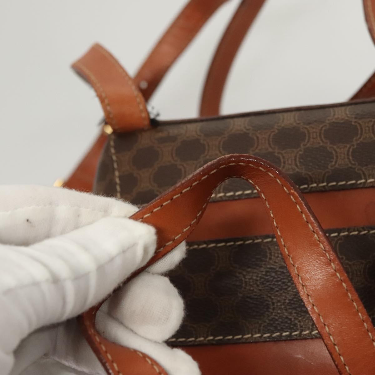 Celine Vintage Drawstring Flap Backpack Macadam Coated Canvas, BROWN, CANVAS, Backpack