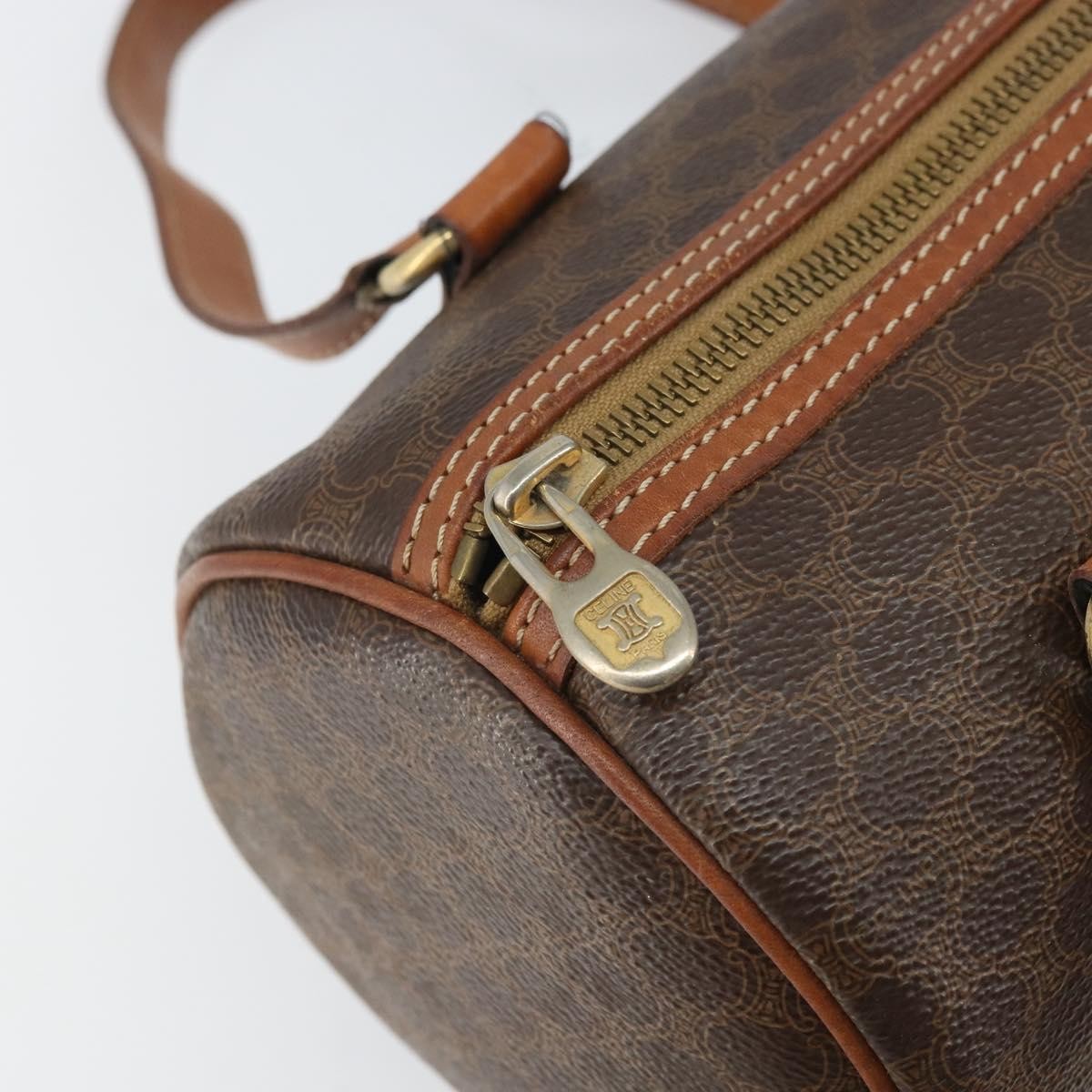 Celine Vintage Macadam Handbag Canvas and Leather, BROWN, CANVAS, Handbag