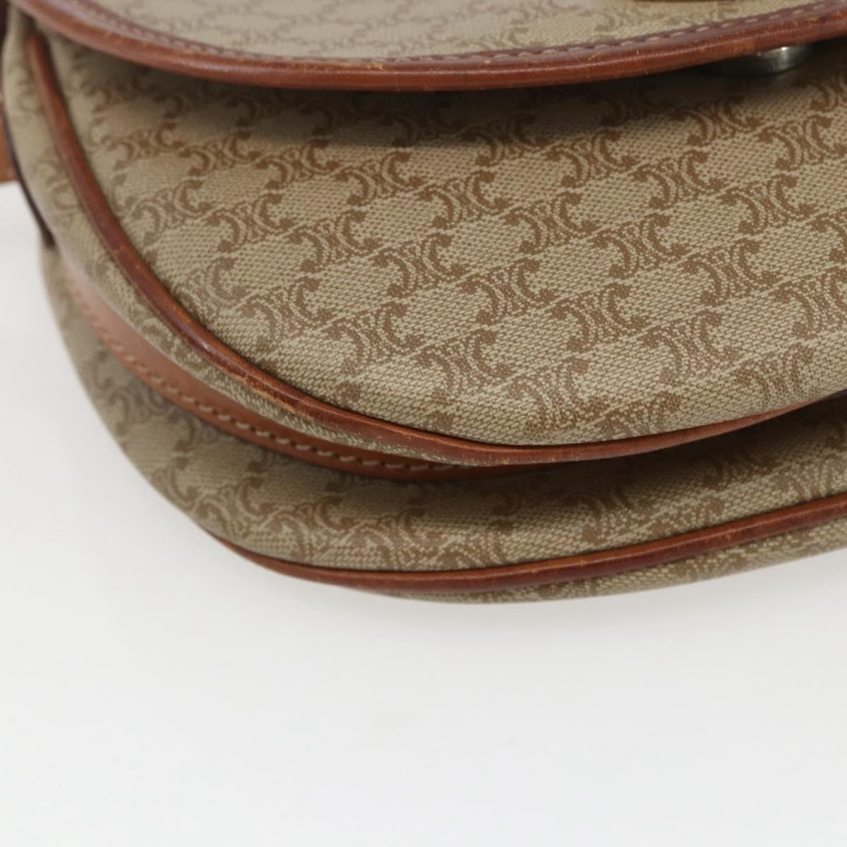 Celine Vintage Macadam Circle Logo Shoulder Bag Canvas and Leather, BEIGE, CANVAS, Shoulder bag