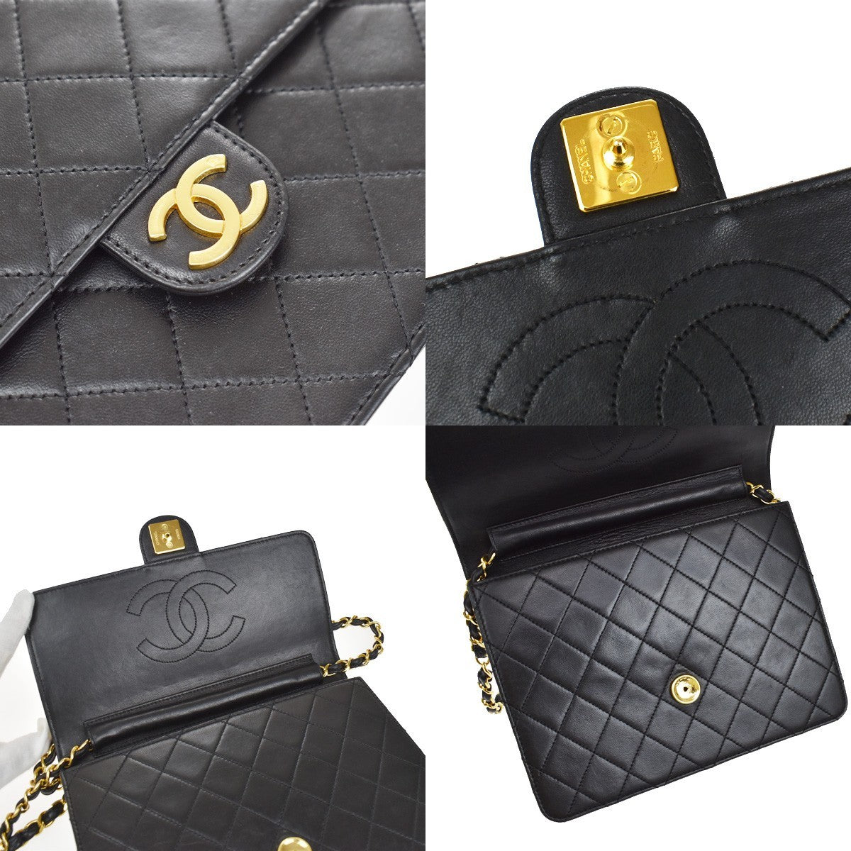 Chanel Vintage Square Classic Flap Bag Quilted Lambskin, BLACK, LEATHER, Shoulder bag