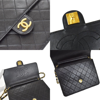 Chanel Vintage Square Classic Flap Bag Quilted Lambskin, BLACK, LEATHER, Shoulder bag