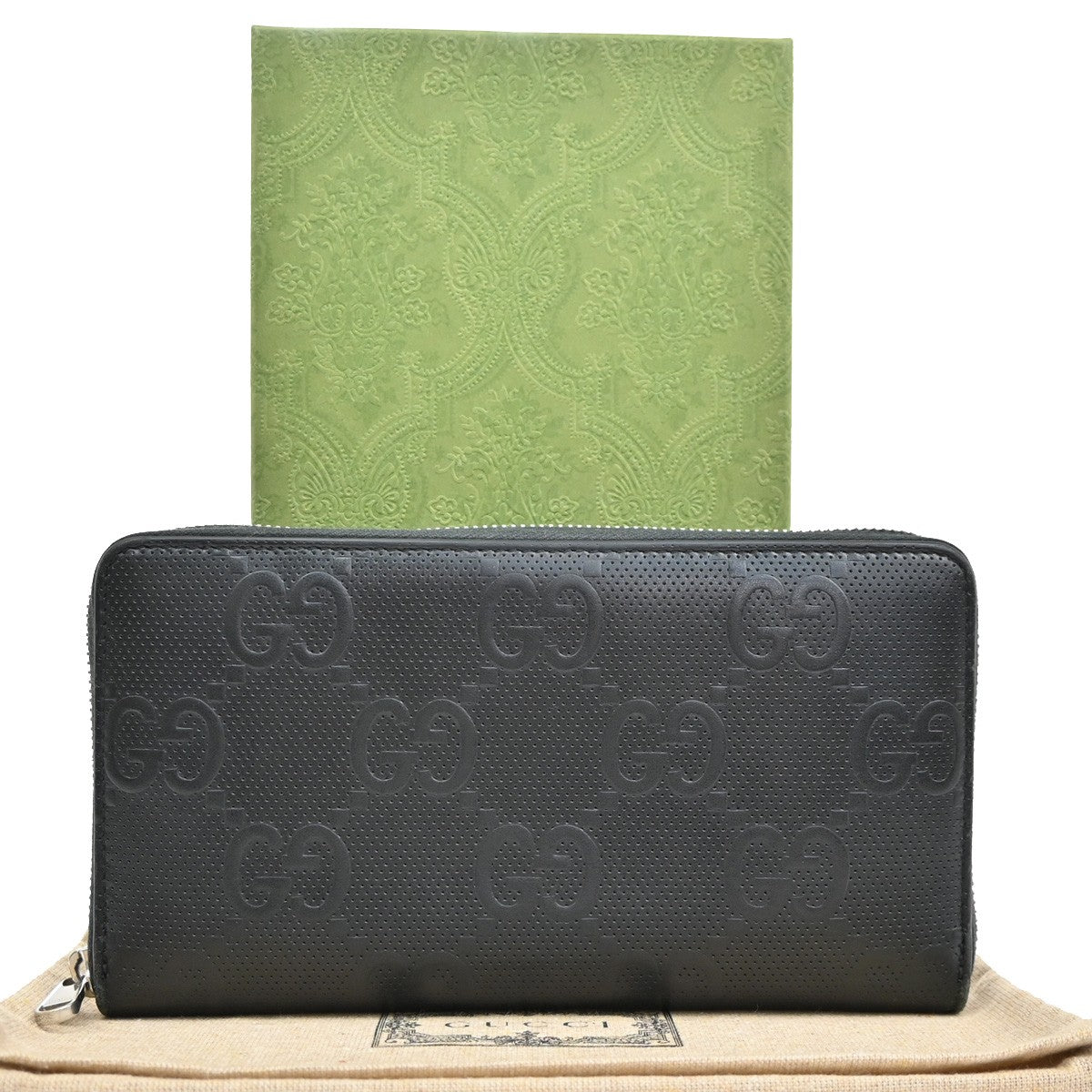 Gucci Signature Zip Around Wallet Guccissima Leather, BLACK, LEATHER, Wallets