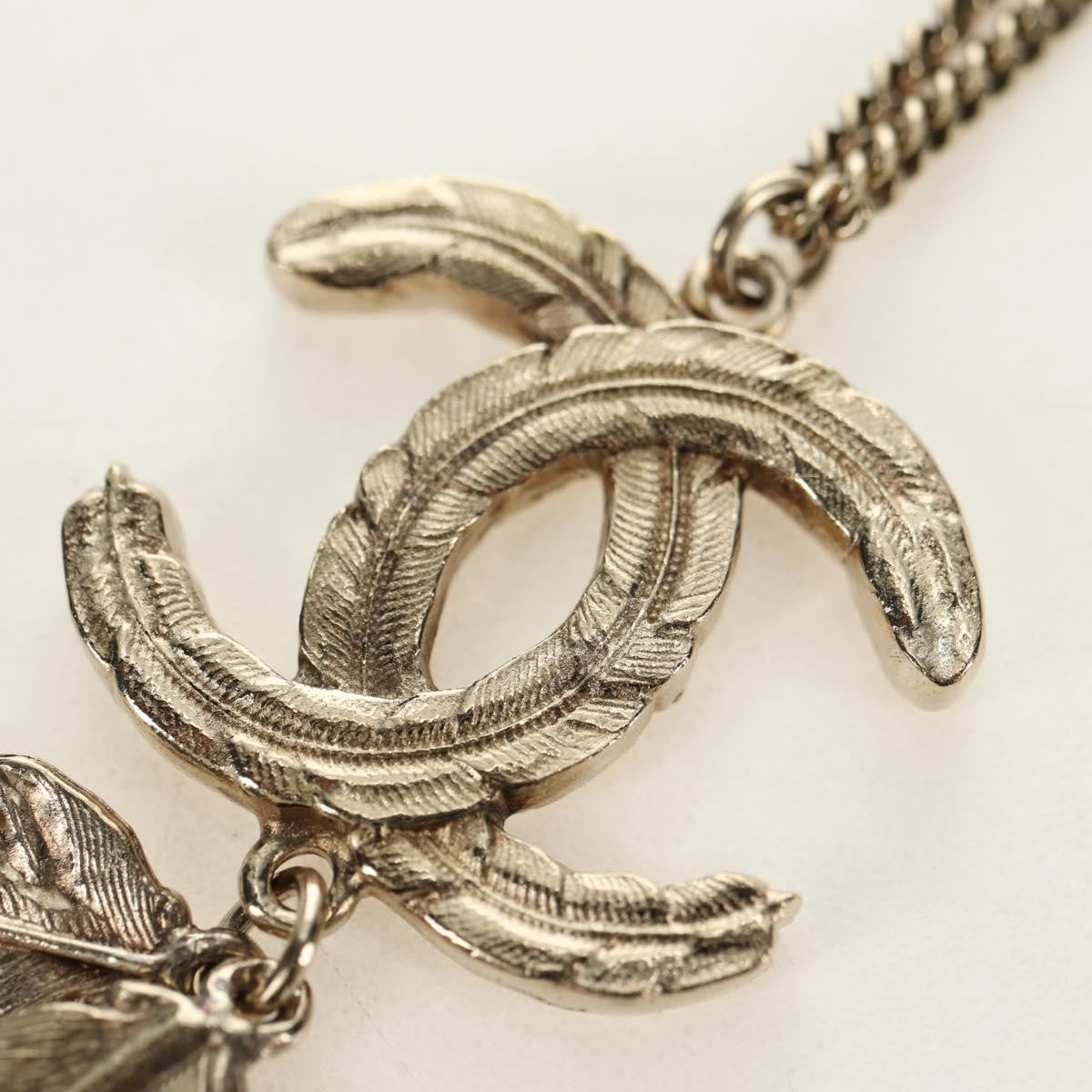 Chanel Feather CC Pendant Necklace Metal, Gold, Metal, Necklace