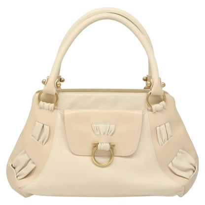 Salvatore Ferragamo Gancini Shoulder Bag Leather, BEIGE, LEATHER, Shoulder bag