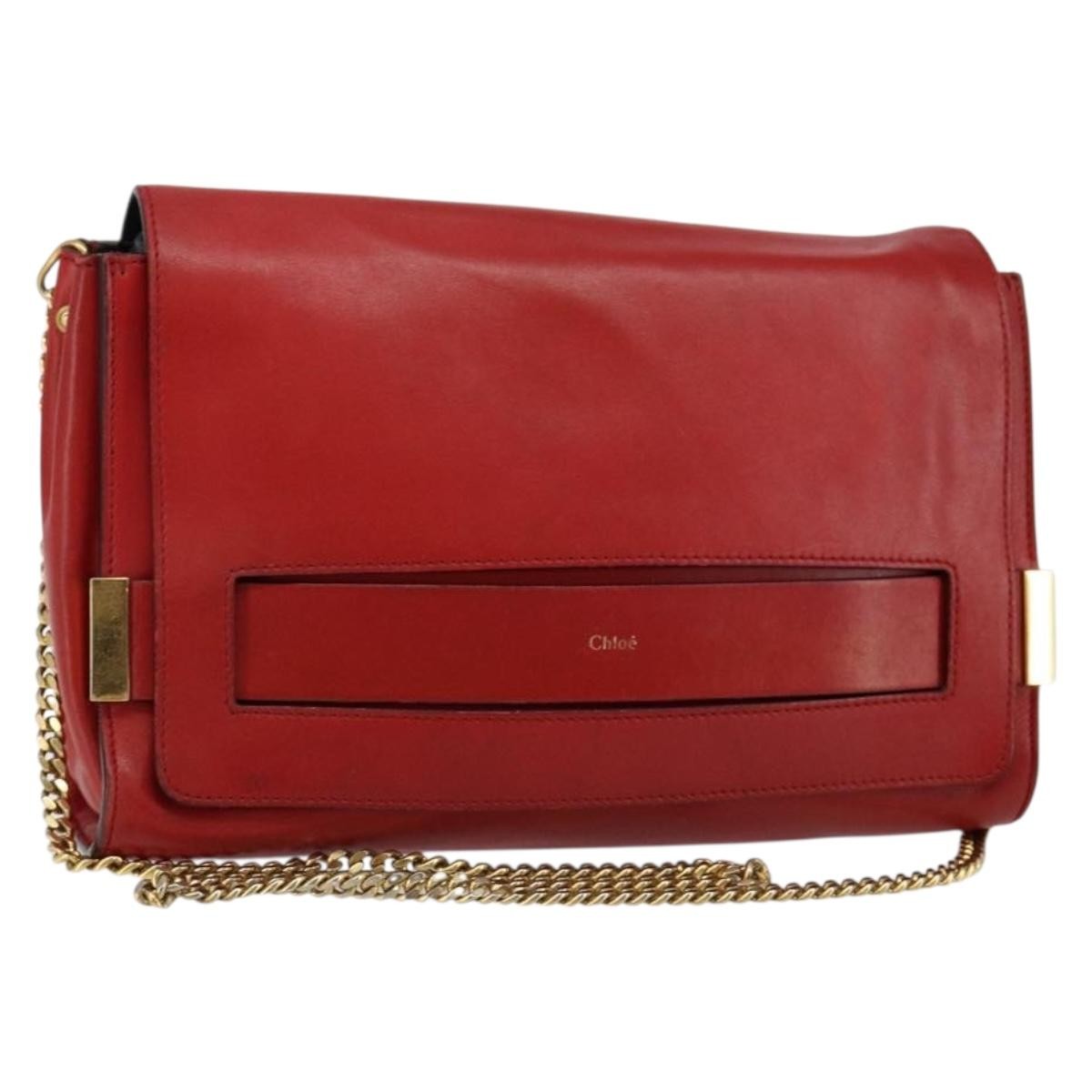 Chloe Elle Chain Clutch Leather, RED, LEATHER, Clutche & pouche