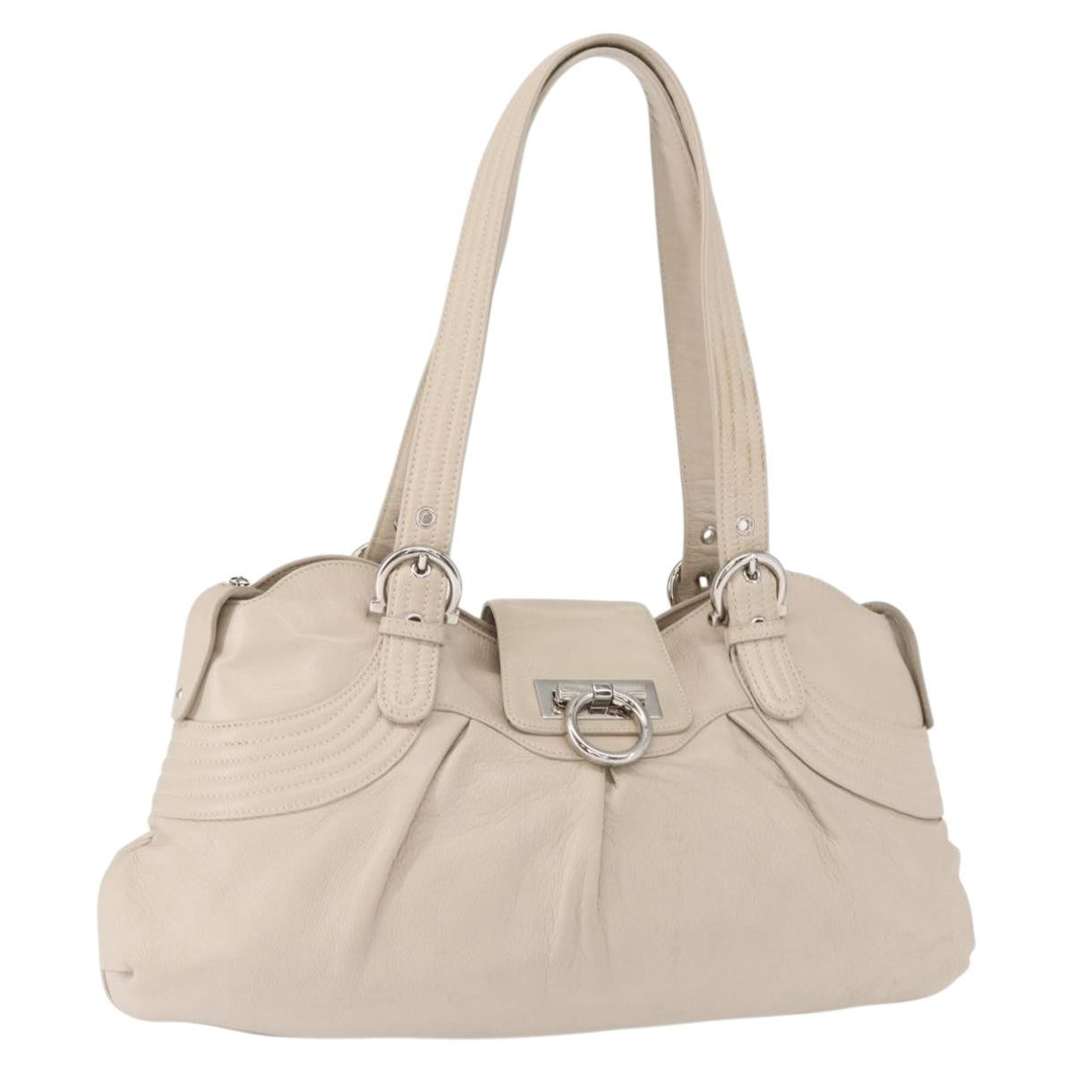 Salvatore Ferragamo Gancini Shoulder Bag Leather, WHITE, LEATHER, Shoulder bag