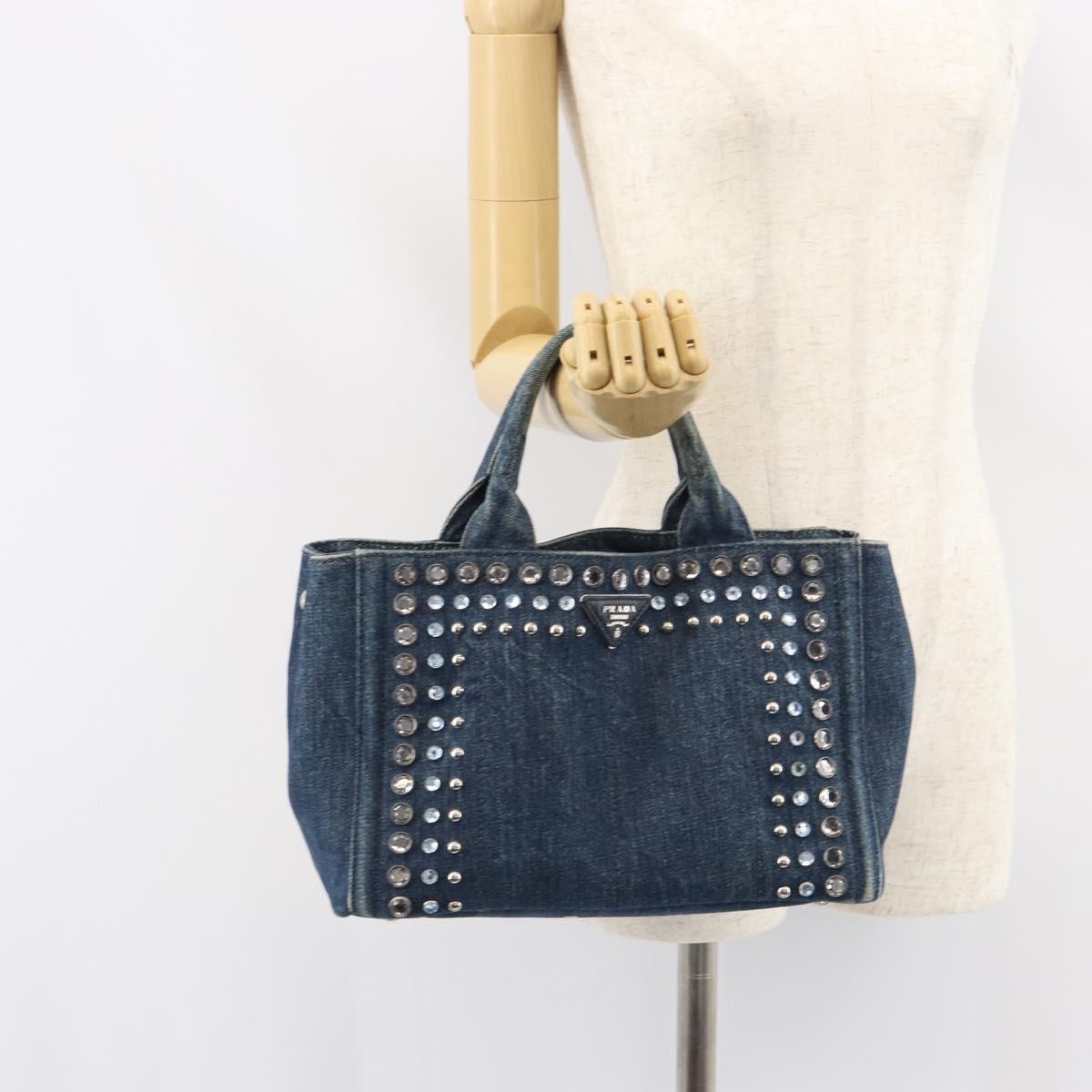 Prada Canapa Open Tote Denim, BLUE, CANVAS, Handbag