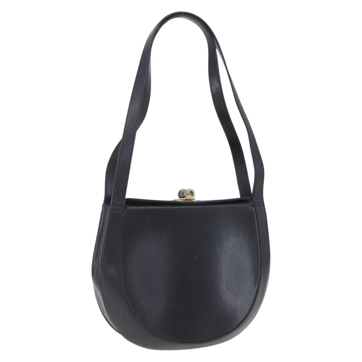 Salvatore Ferragamo Gancini Shoulder Bag Leather, BLACK, LEATHER, Shoulder bag