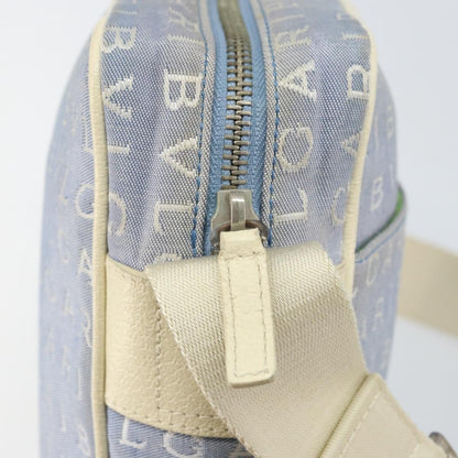 Bvlgari Logomania Shoulder Bag Canvas with Leather, BLUE, CANVAS, Shoulder bag