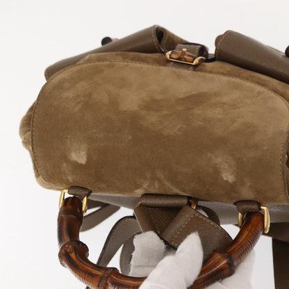 Gucci Vintage Bamboo Backpack Suede, BROWN, SUEDE, Backpack