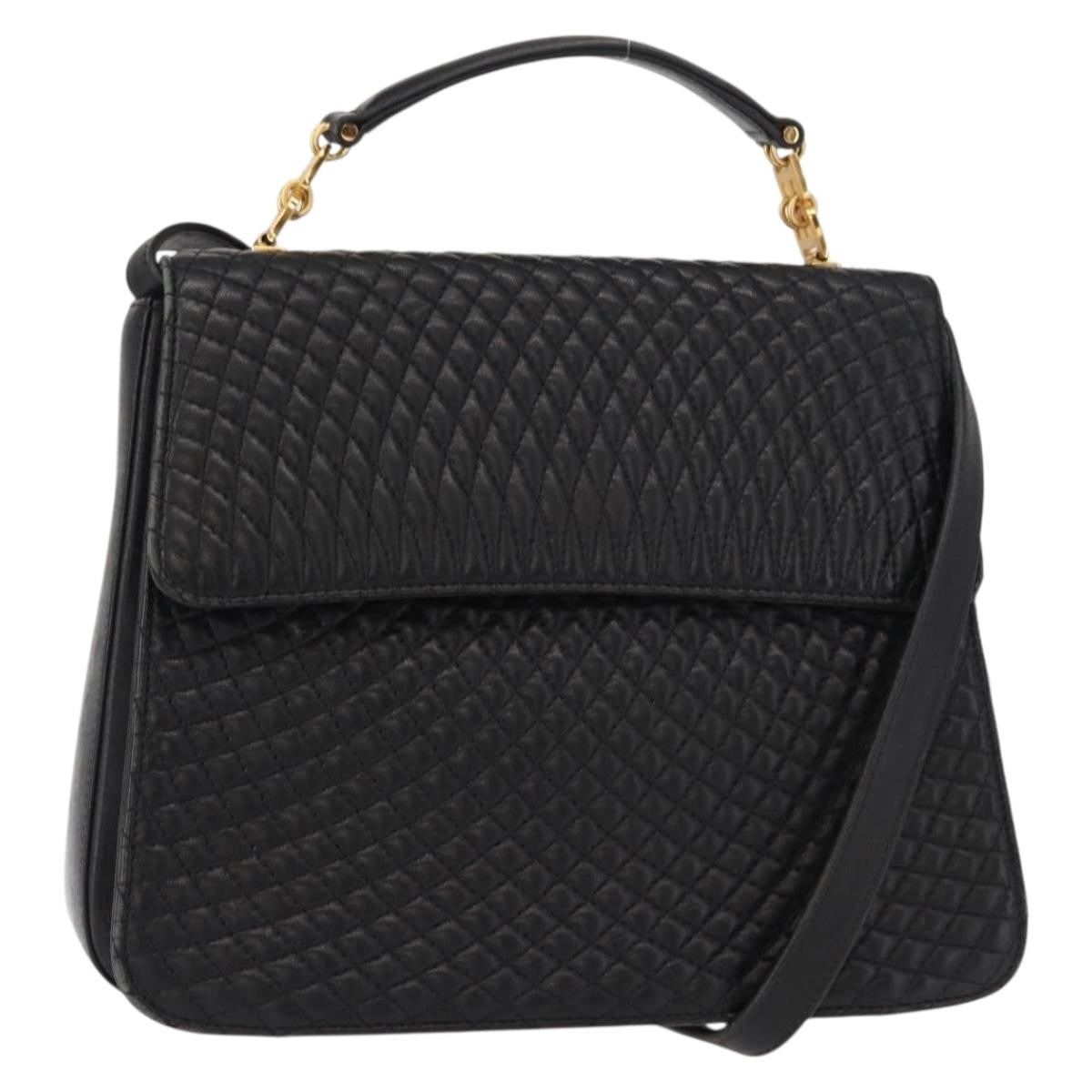 Bally Vintage Handbag Quilted Leather, BLACK, LEATHER, Handbag