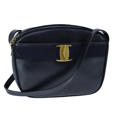 Salvatore Ferragamo Vala Shoulder Bag Leather, NAVY, LEATHER, Shoulder bag