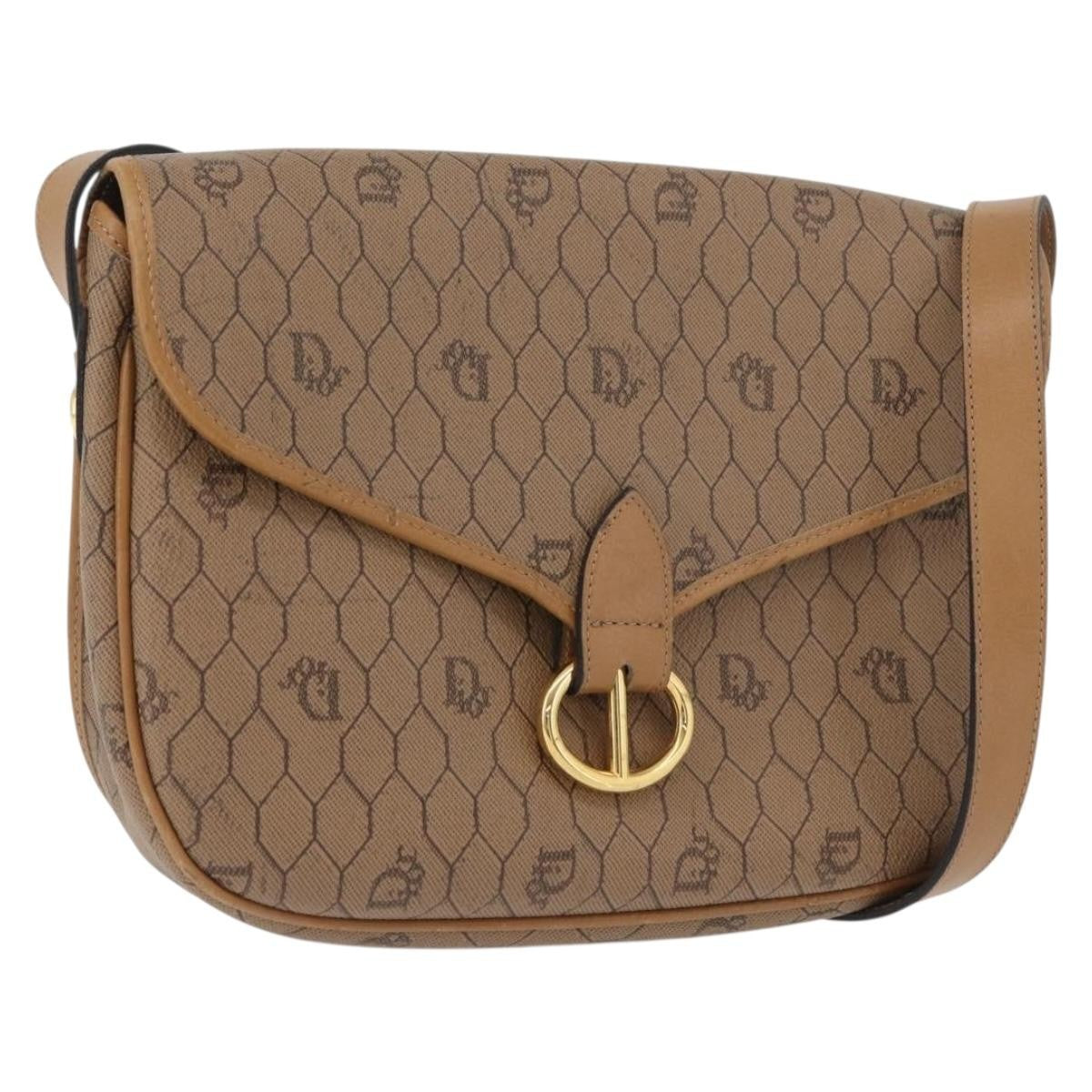 Christian Dior Vintage Honeycomb Shoulder Bag Canvas and Leather, BEIGE, CANVAS, Shoulder bag