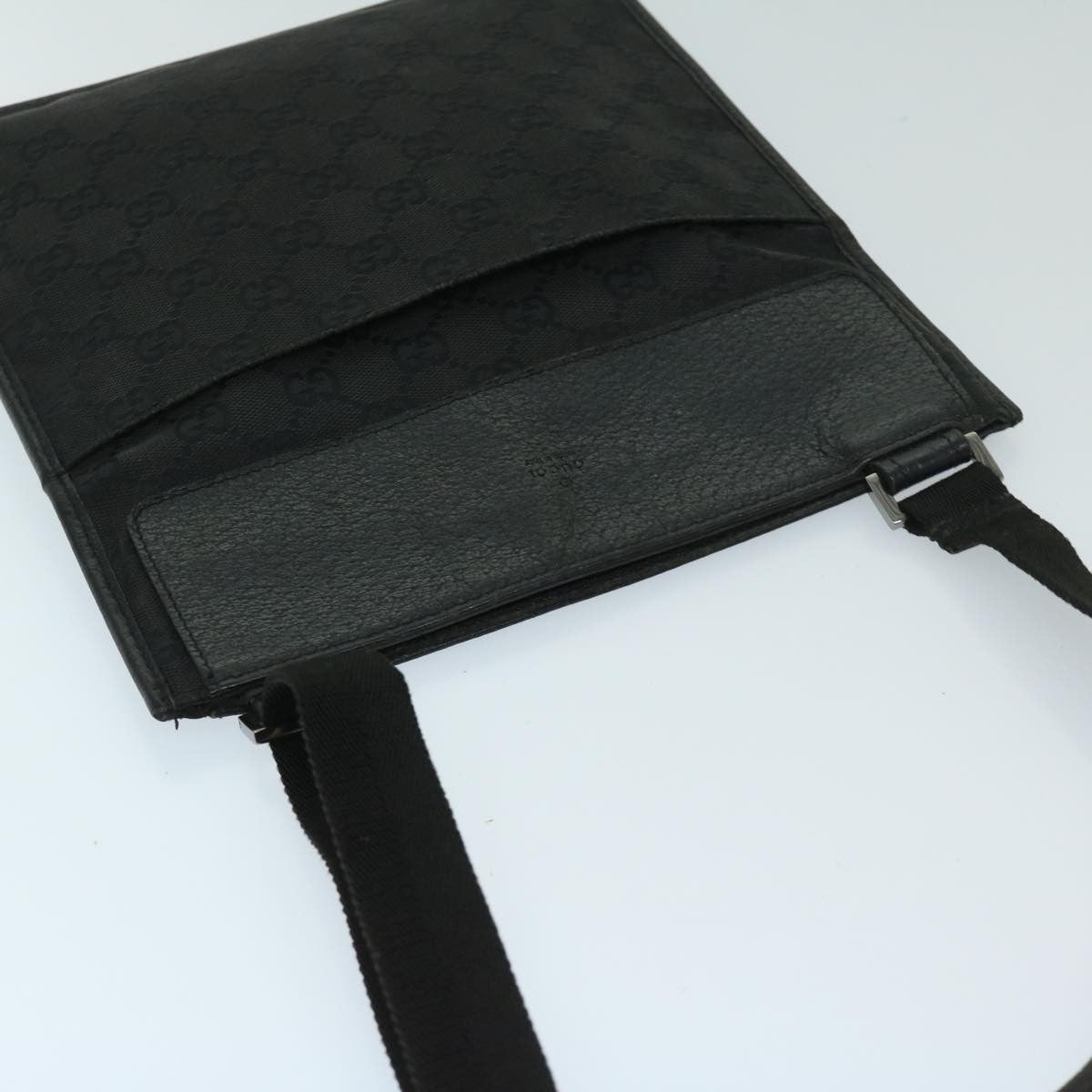 Gucci Vintage Flat Messenger Bag GG Canvas and Leather, BLACK, CANVAS, Crossbody bag