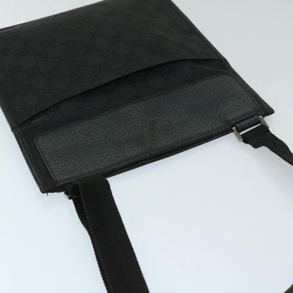 Gucci Vintage Flat Messenger Bag GG Canvas and Leather, BLACK, CANVAS, Crossbody bag