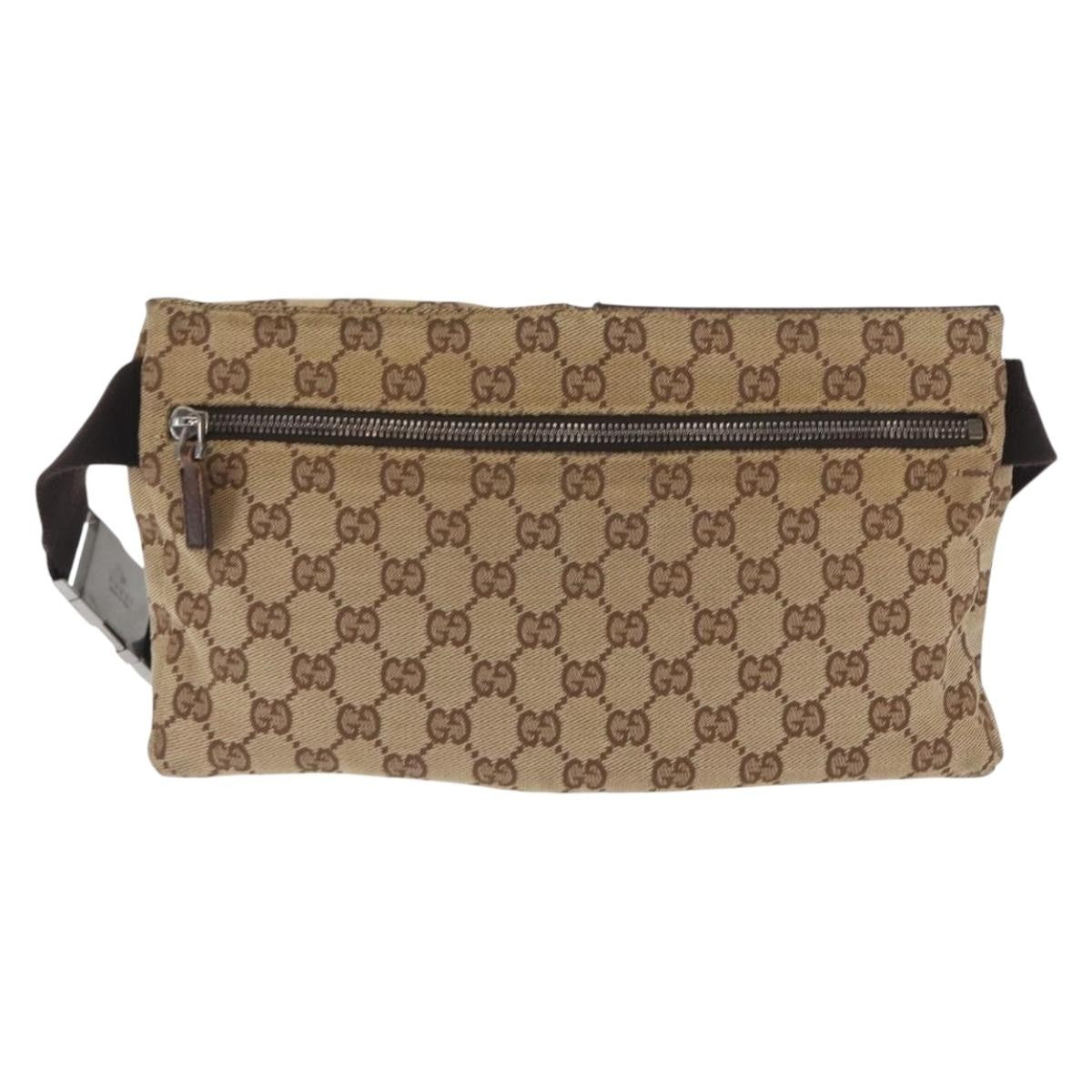 Gucci Vintage Double Belt Bag GG Canvas with Leather, BEIGE, CANVAS, Clutche & pouche