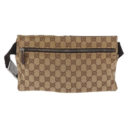 Gucci Vintage Double Belt Bag GG Canvas with Leather, BEIGE, CANVAS, Clutche & pouche