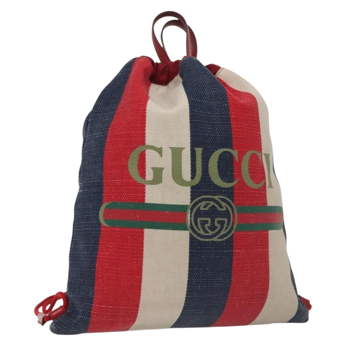 Gucci Logo Drawstring Backpack Striped Canvas, MULTICOLOUR, CANVAS, Backpack