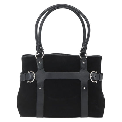 Salvatore Ferragamo Gancini handbag Suede, BLACK, SUEDE, Handbag