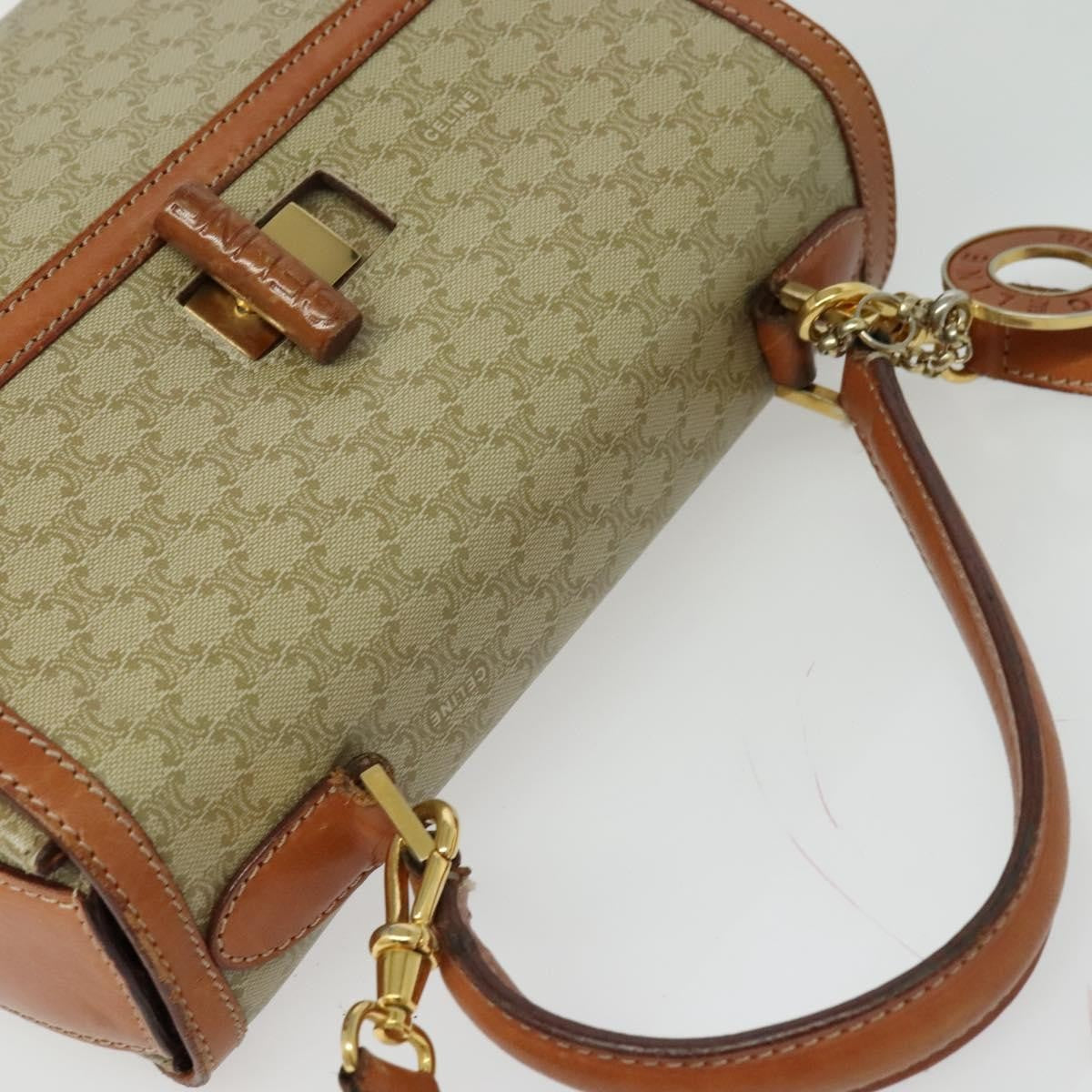 Celine Vintage Convertible Top Handle Bag Macadam Coated Canvas, BEIGE, CANVAS, Handbag