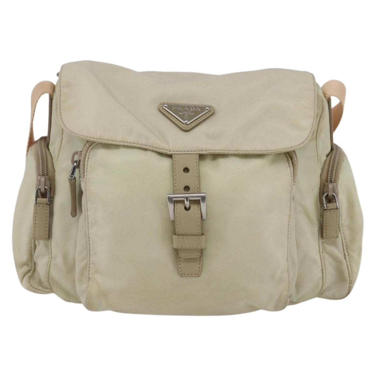 Prada Buckle Messenger Bag Tessuto, Beige, Nylon, Shoulder Bag