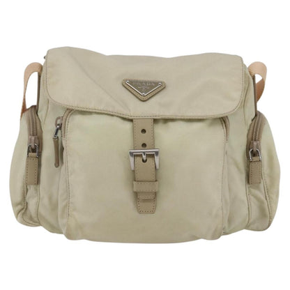 Prada Buckle Messenger Bag Tessuto, Beige, Nylon, Shoulder Bag