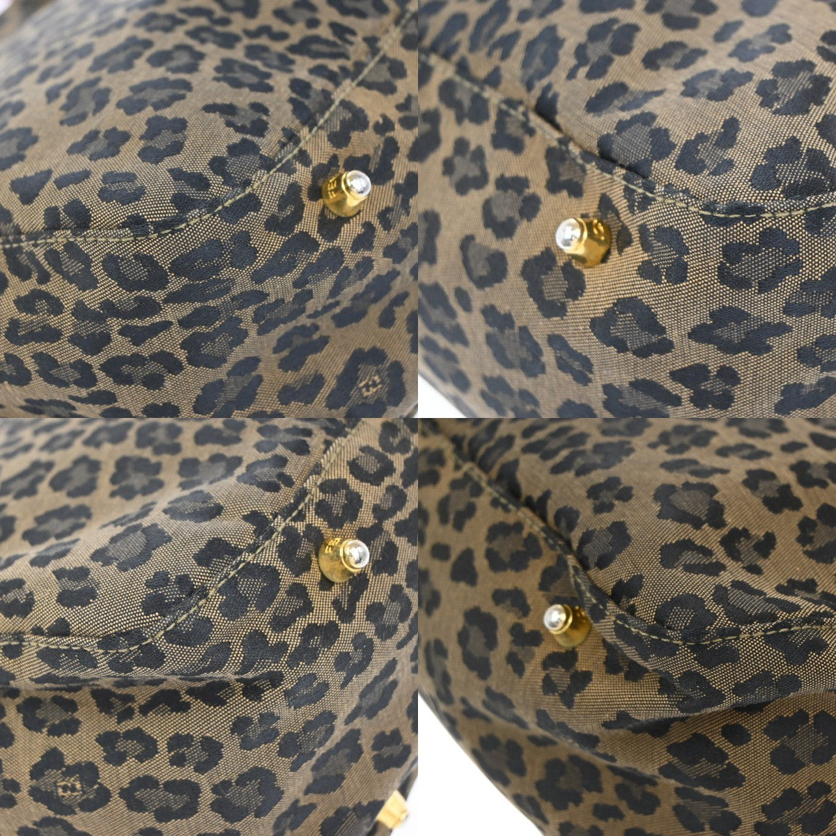 Fendi Vintage FF Handle Tote Leopard Print Jacquard, BROWN, CANVAS, Handbag