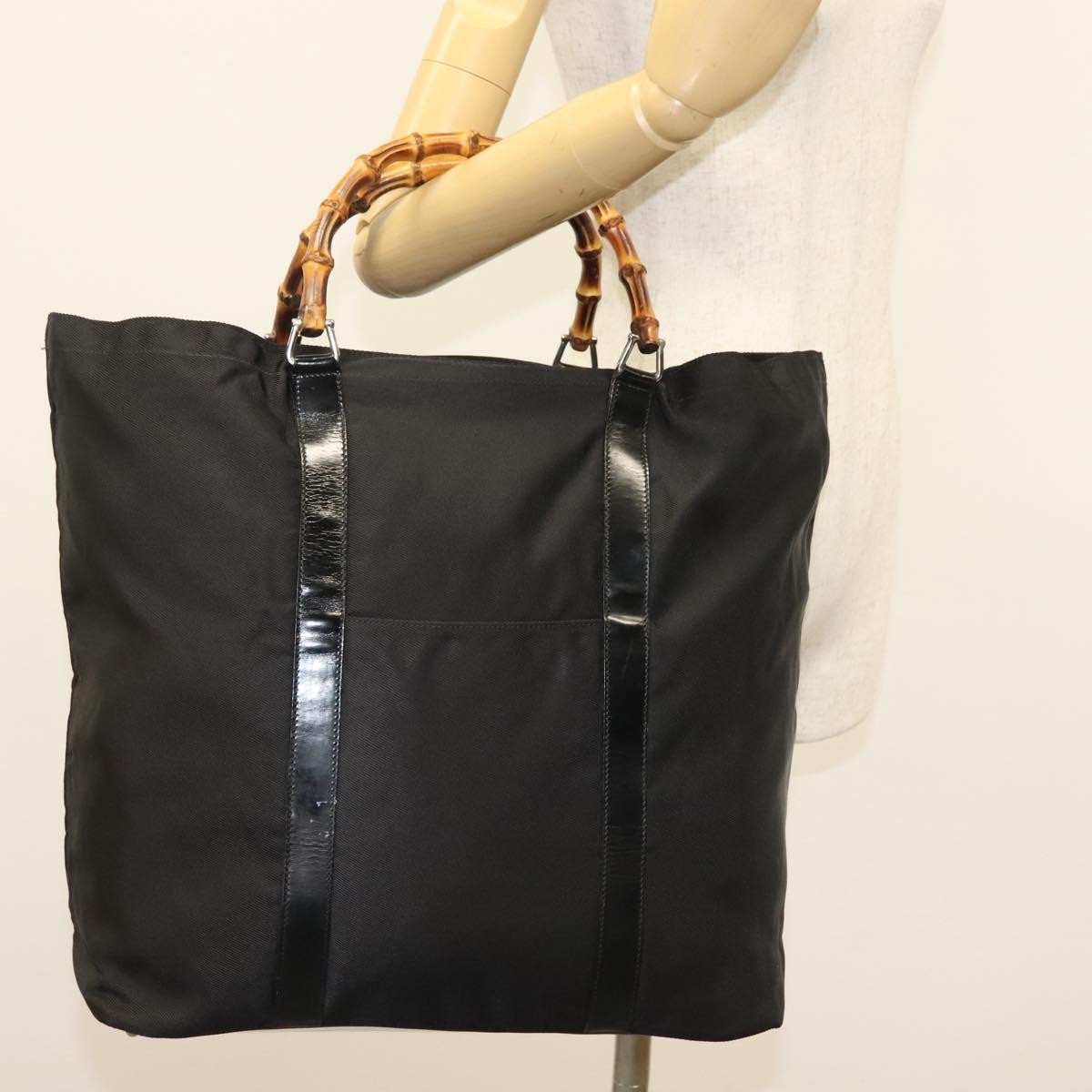 Gucci Bamboo Daily Tote Leather, Black, Nylon, Tote Bag