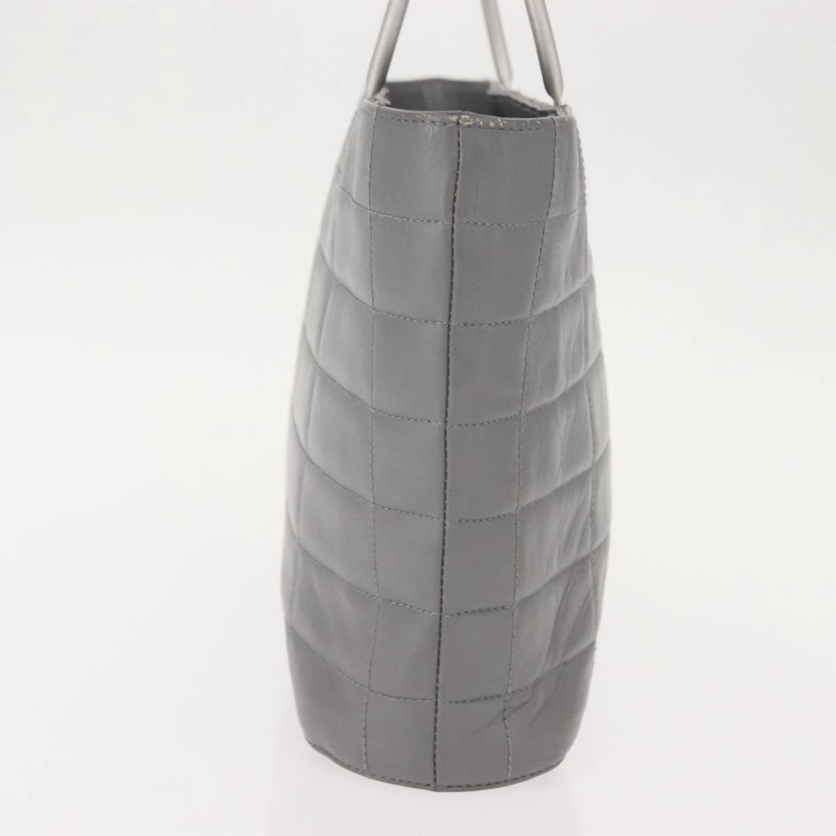 Chanel Vintage Chocolate Bar Metal Ring Tote Quilted Lambskin, GRAY, LEATHER, Tote bag