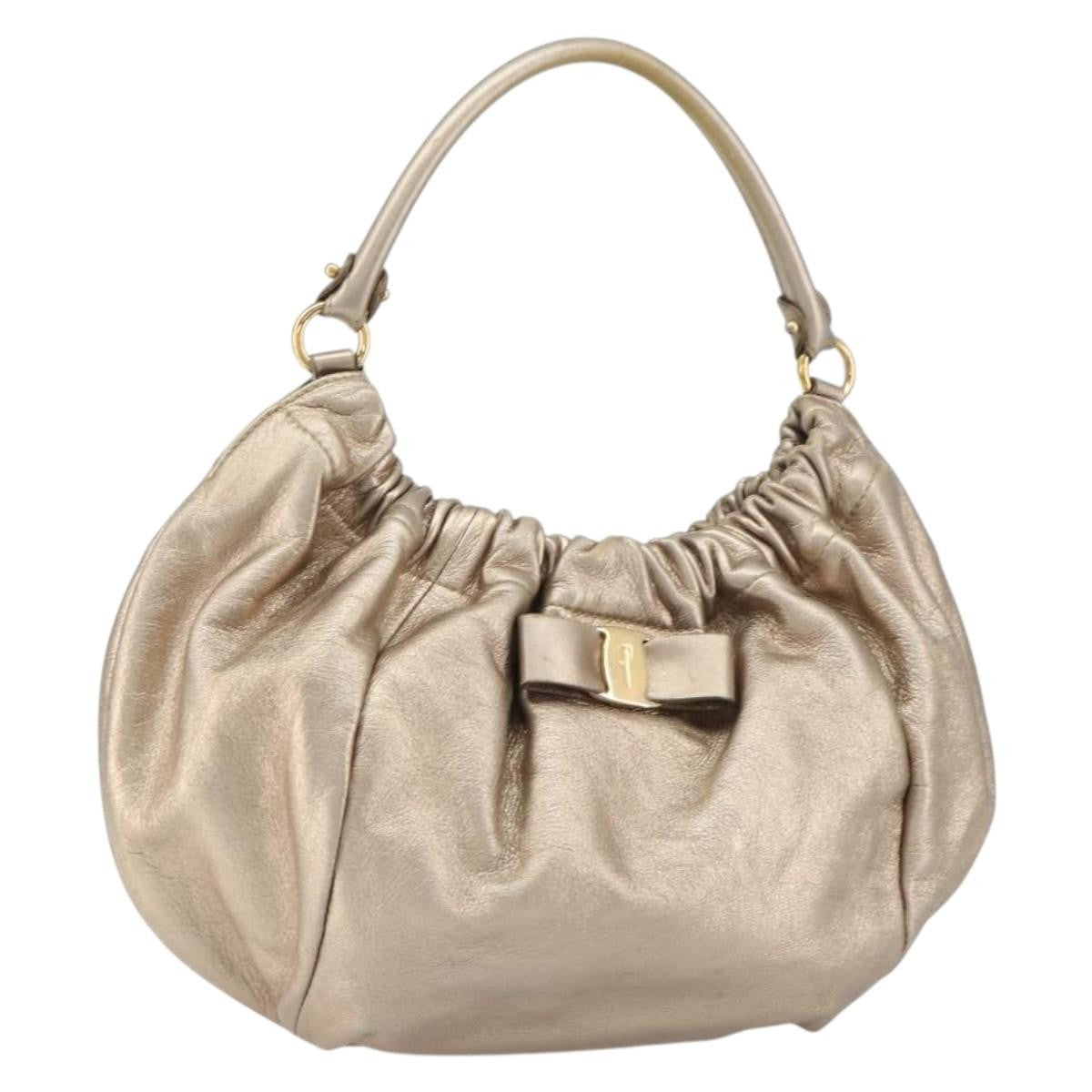 Salvatore Ferragamo Vala Handbag Leather, GOLD, LEATHER, Handbag