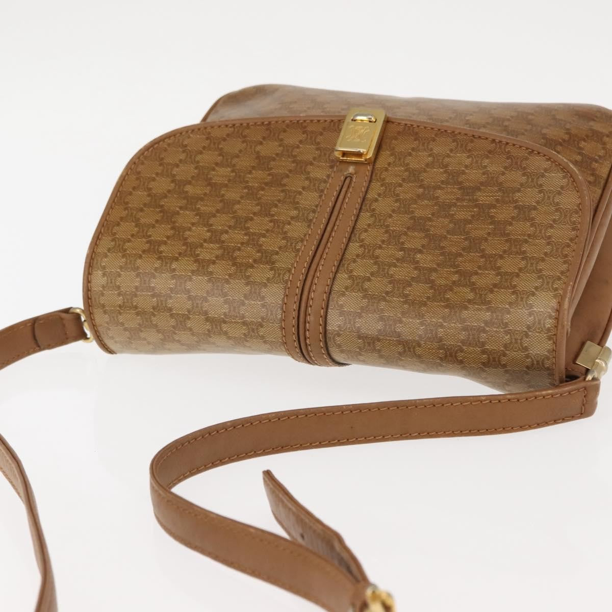 Celine Vintage Macadam Shoulder Bag Canvas and Leather, BEIGE, CANVAS, Shoulder bag