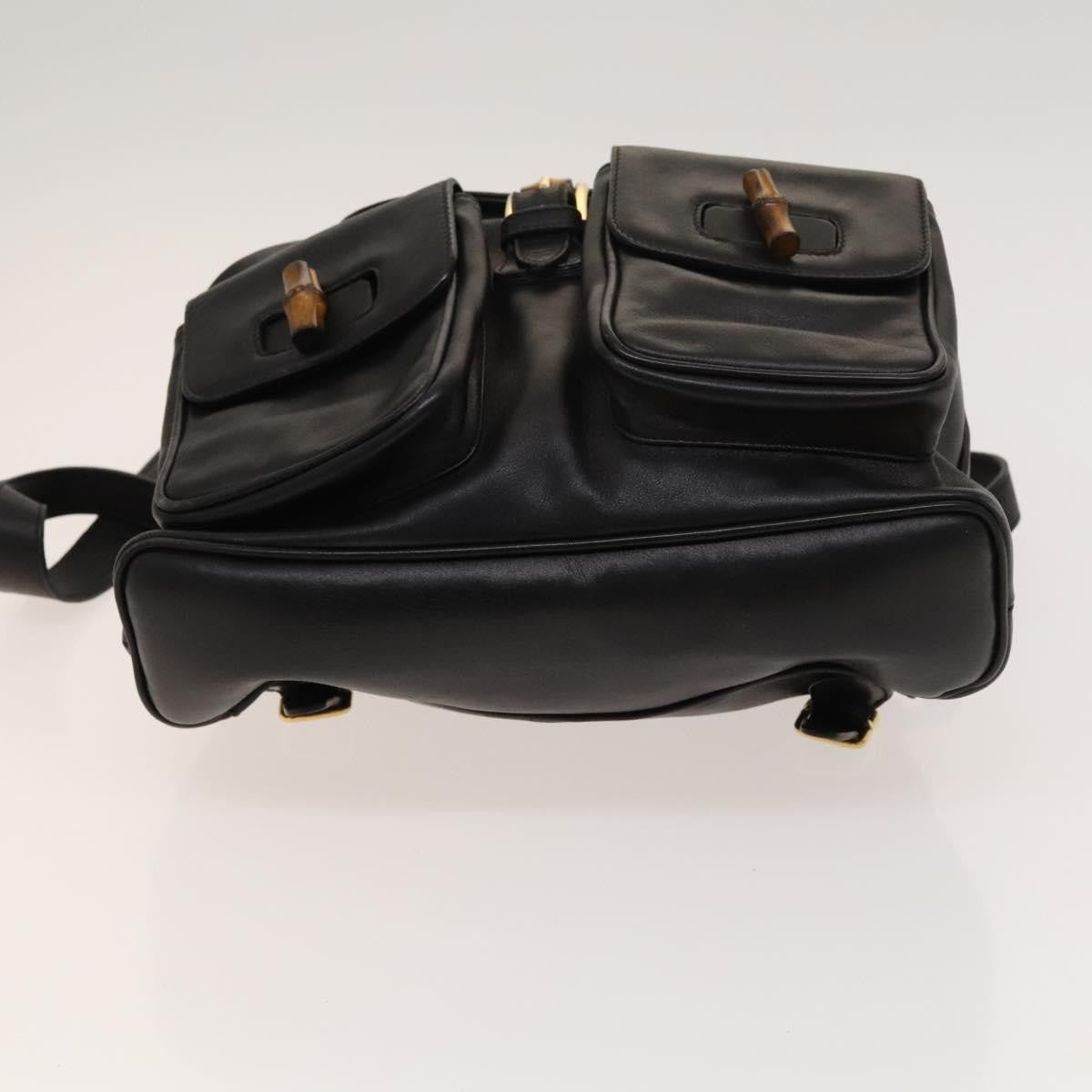 Gucci Vintage Bamboo Backpack Leather, Black, Leather, Backpack