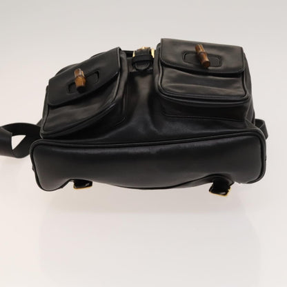 Gucci Vintage Bamboo Backpack Leather, Black, Leather, Backpack